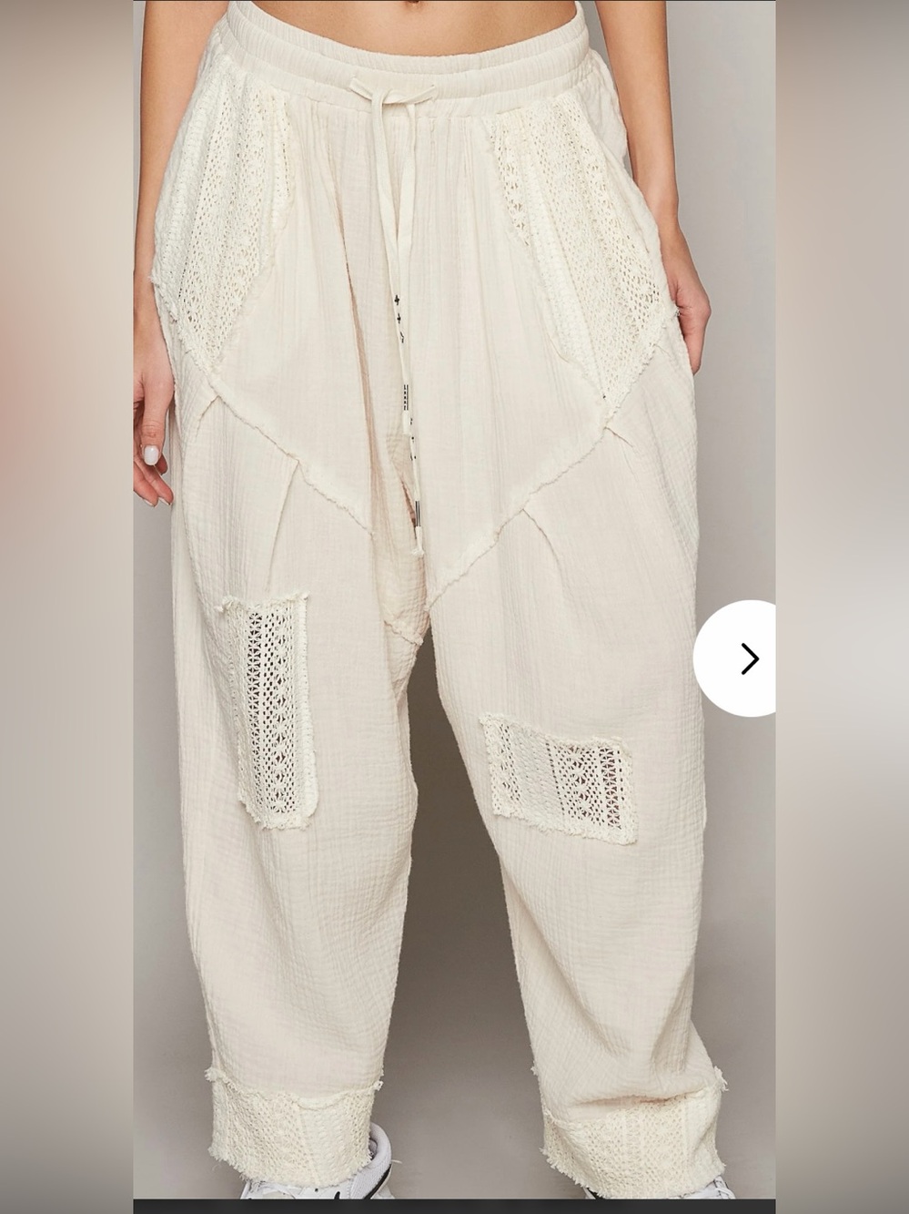 POL double gauze crochet detail harem pant